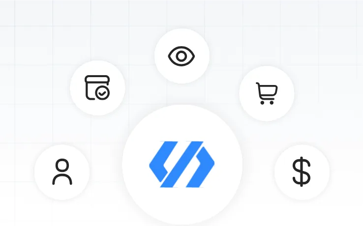 MultiPixels app features: user account, calendar, eye (visibility), shopping cart, dollar sign, and code snippets.